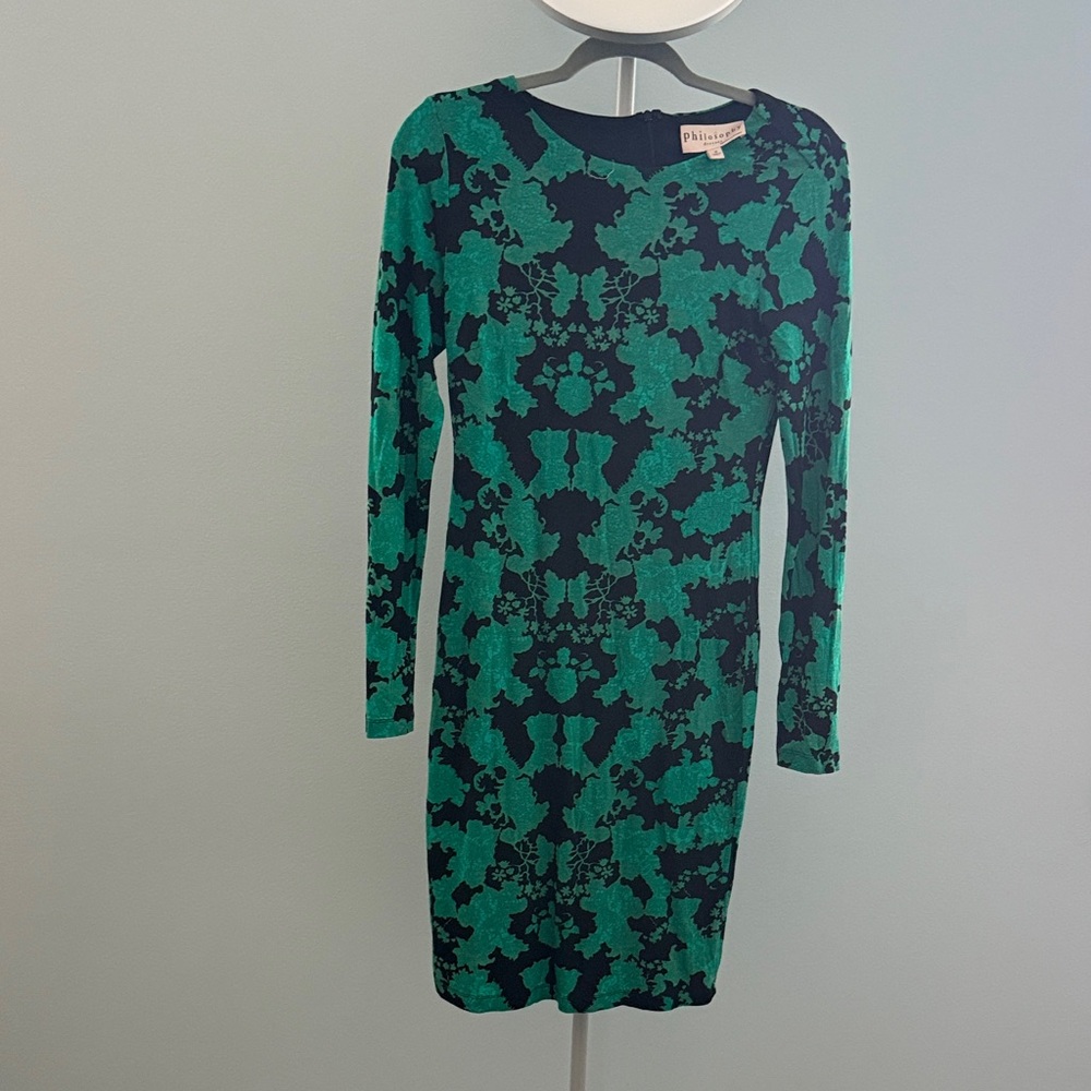 Philosophy Green and Black Long Sleeve Dress